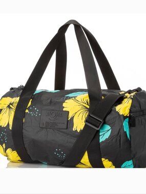 Aloha collection duffle bag black Yellow Turquoise Flowers